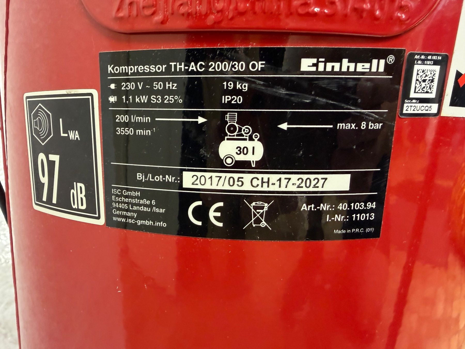 Einhell Compresseurs: Kompressor Einhell inkl. Zubehör. 8 Bar, 30l Tank. – D'occasion à Thalwil par Andi8800 2
