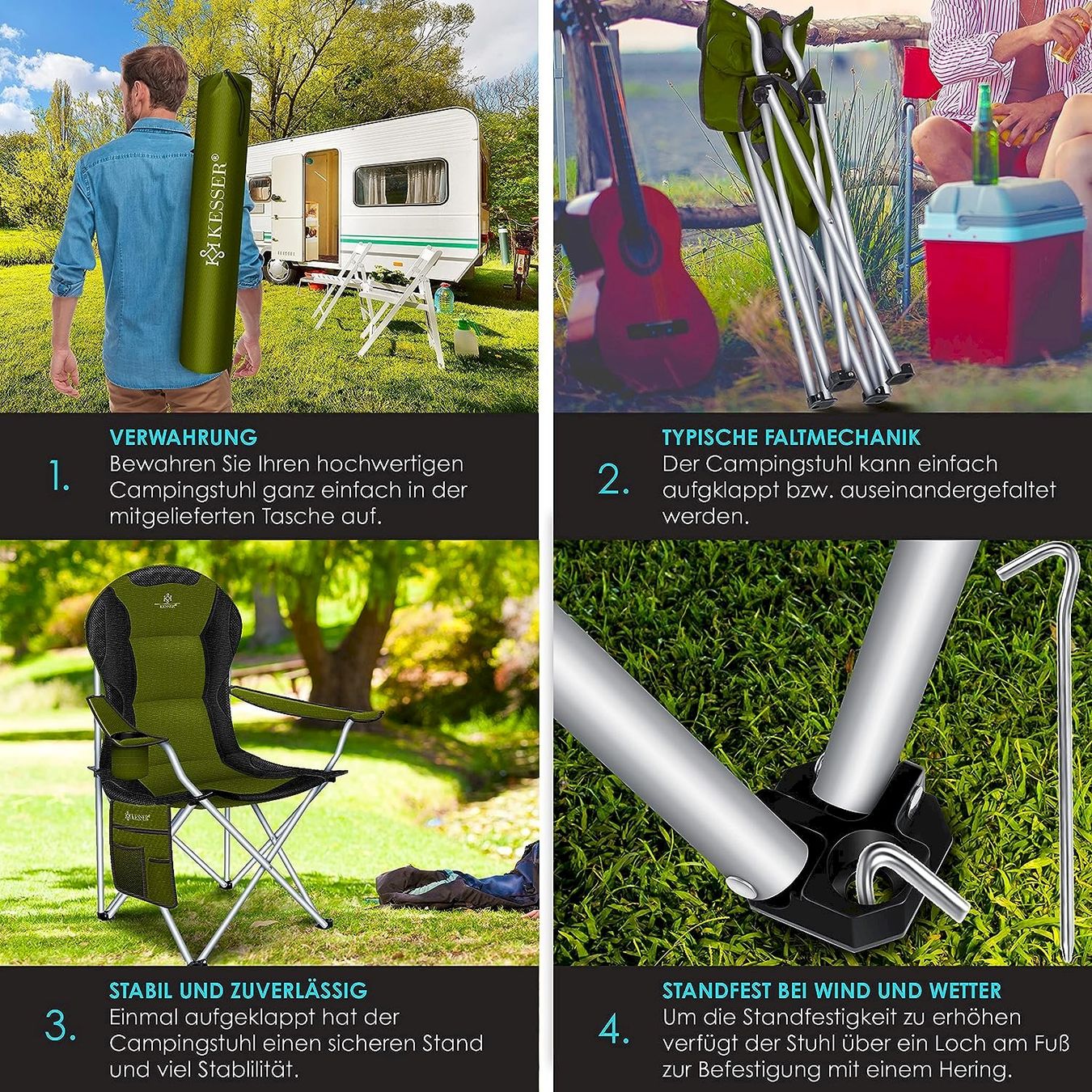 Mobili da campeggio: KESSER Campingstuhl Khaki / Schwarz – Nuovo e nell'imballaggio originale da Bottighofen venduto da zaap 3