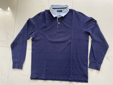 Poloshirt langarm XL Massimo Dutti, dunkelblau mit Streifen