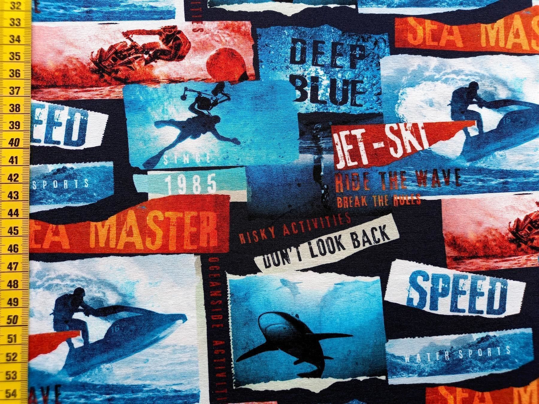 Stoffe: Bio-Jersey Ocean Speed blau – Neu und originalverpackt aus Winterthur von Kimbana