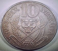 Zaire 10 Macutas, 1973