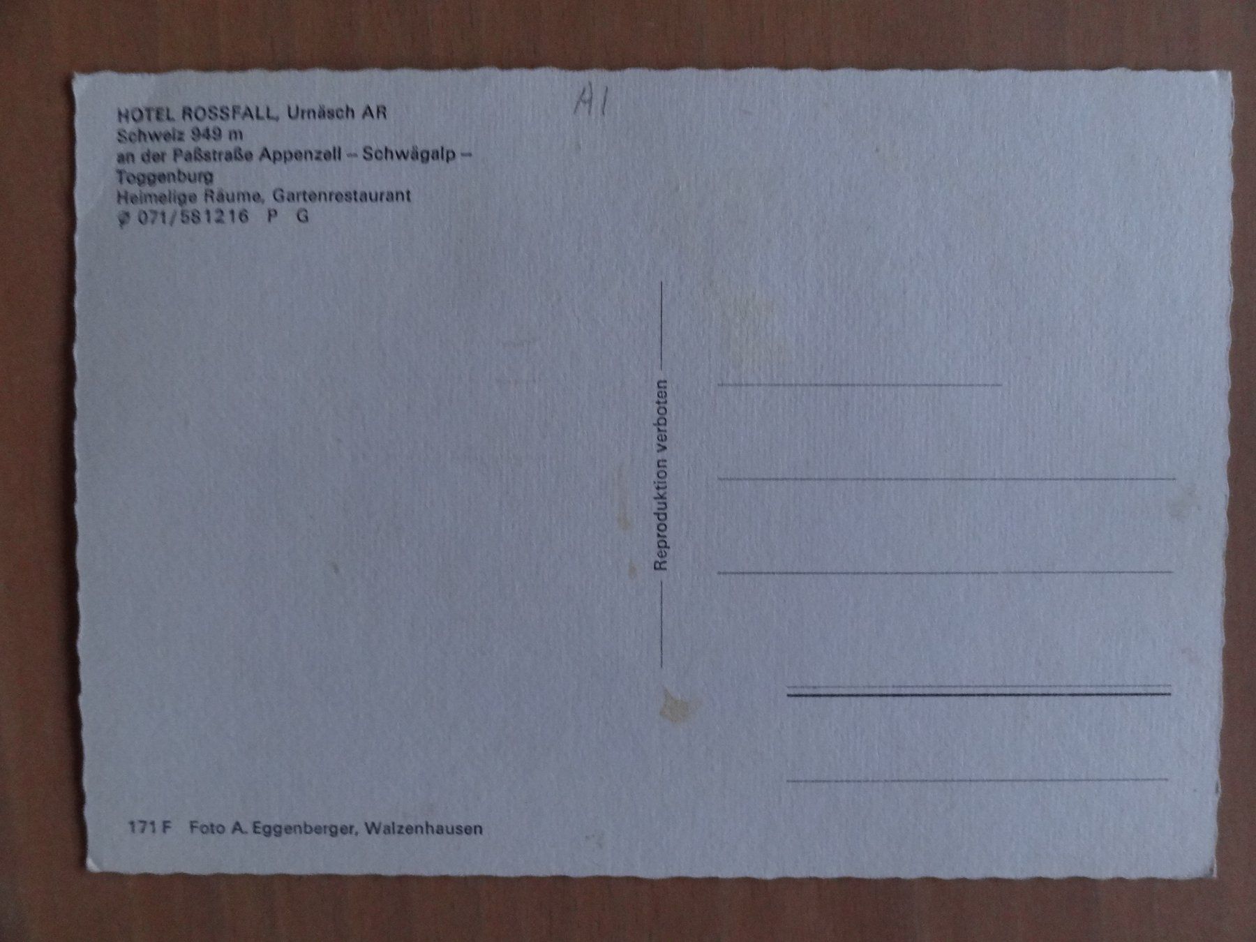 Cartoline postali: Urnäsch - Hotel Rossfall – Usato da St Léonard venduto da Riglin 1