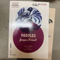 Livre de poésie Jacques Prévert - Paroles - Folio+