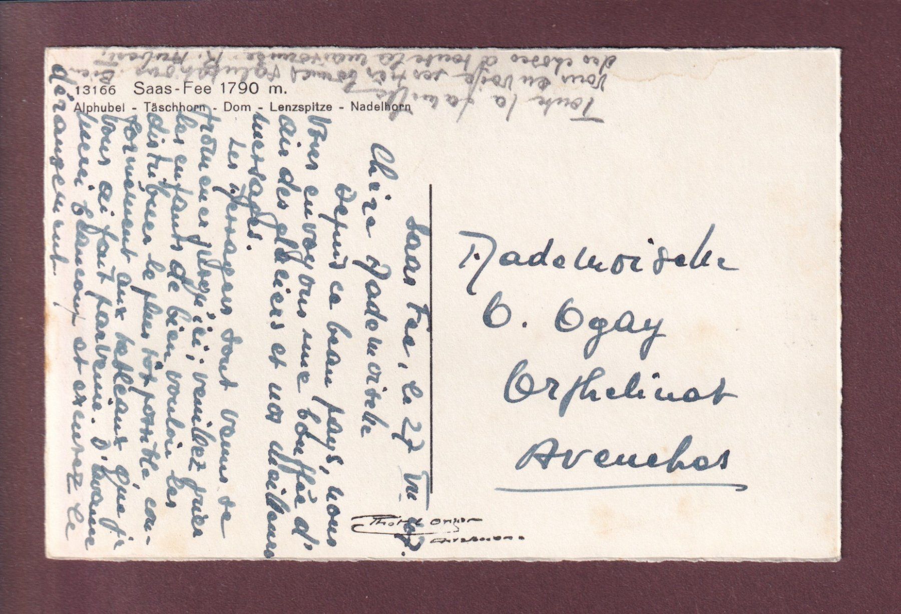 Cartoline postali: SAAS-FEE - Alphubel - 1947 – Usato da Pully venduto da nicecards 1