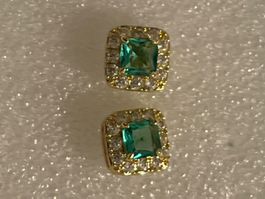 Clous d’oreilles plaqués or jaune / pierre zircon vert turqu