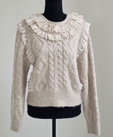 Zara Pullover Strick mit Spitze Perlen beige Grösse S