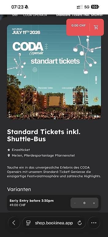 Biglietti: Coda Openair 2026 Ticket Early Entry – Usato da Richterswil venduto da Levin.T