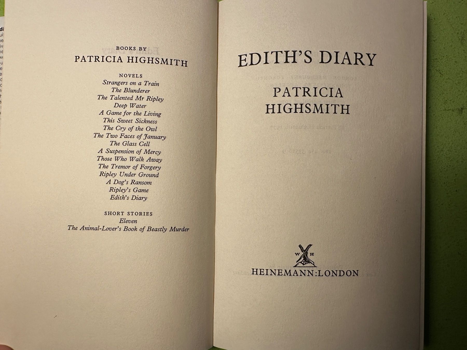 Libri: Patricia Highsmith: Edith's Diary. – Usato da Zürich venduto da allp 2