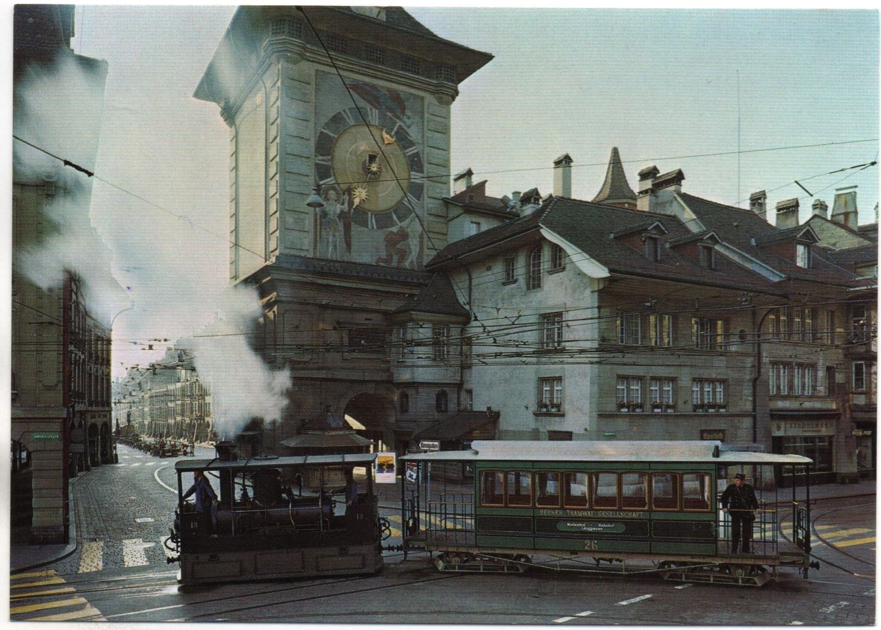 Cartoline postali: BERN Dampftram vor dem Zytgloggenturm – Usato da Jona venduto da philajona