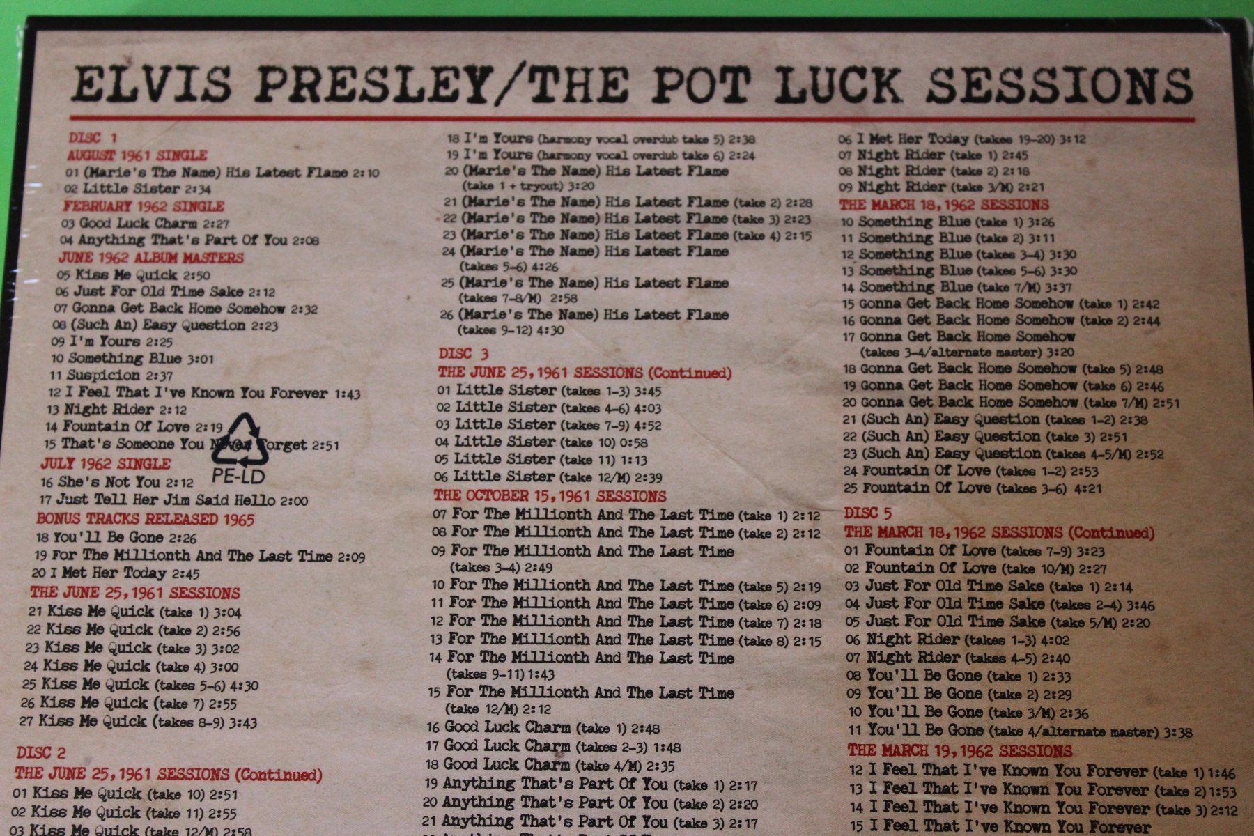 CD: Elvis Presley - The "Pot Luck" Sessions 5CD FTD OVP! – Nuovo e nell'imballaggio originale da Tübach venduto da JamesStone 5