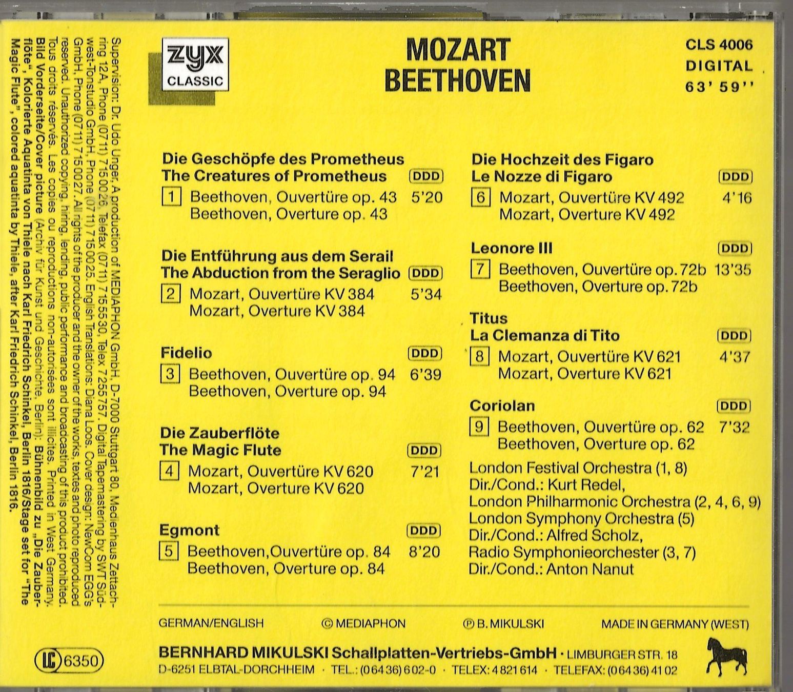 CD: MOZART/BEETHOVEN -Klassische Ouvertüren- – Usato da Reinach BL venduto da studii100 1