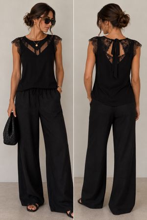 Damen Top Naf Naf schwarz mit Spitze Grösse XL neuwertig