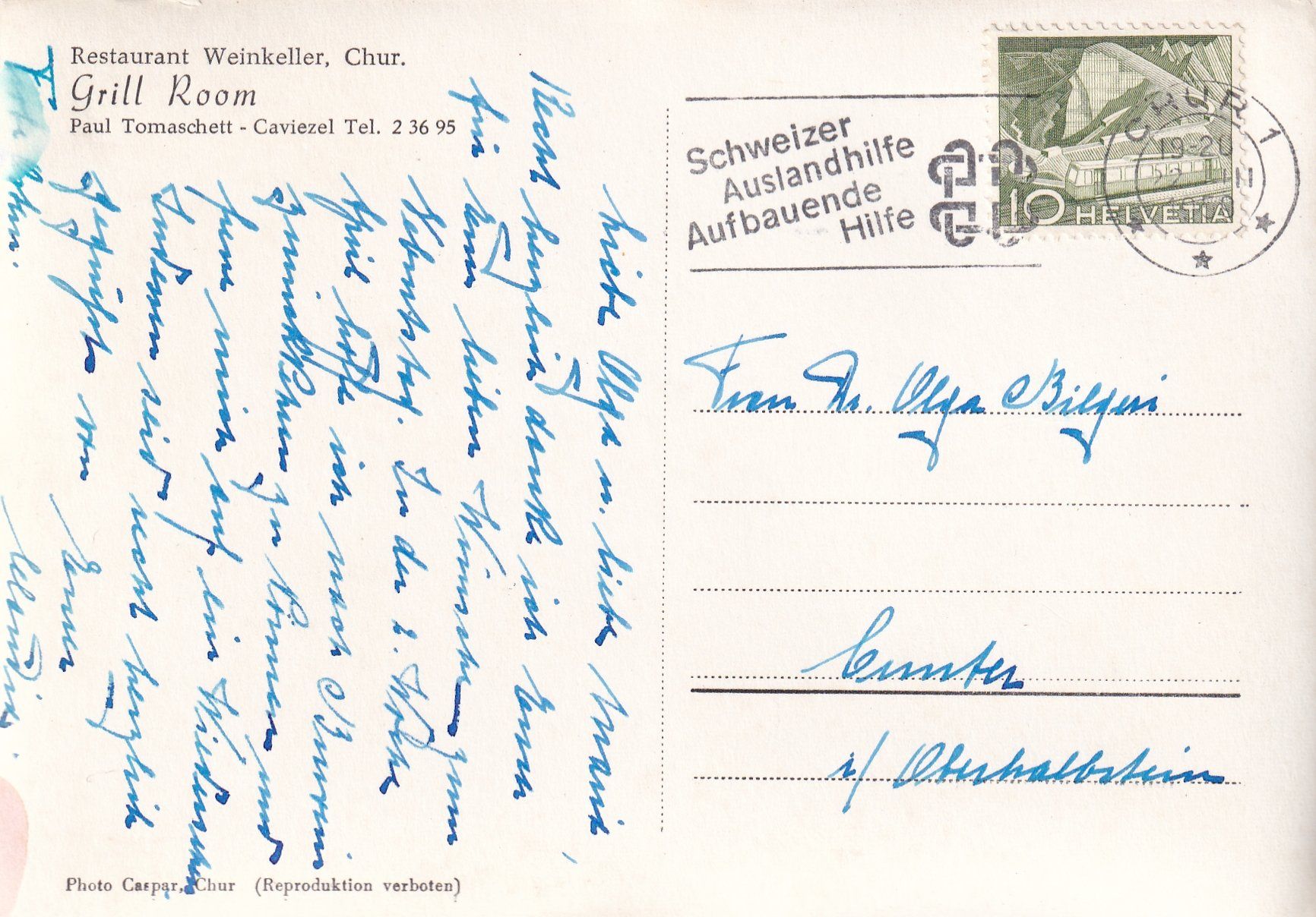 Cartoline postali: Chur - Restaurant Weinkeller, Grillroom /aw – Usato da Hombrechtikon venduto da Rudolf07 1