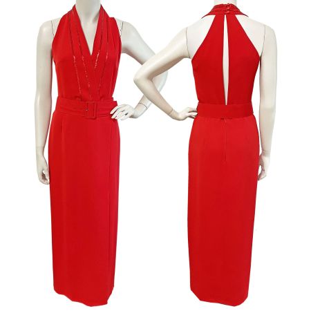 Kleid lang XS/S Partykleid rot Neckholder VINTAGE 1970s
