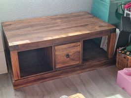 Table basse en bois massive avec 2 bacs