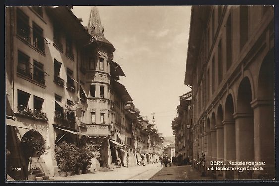 Cartoline postali: Bern, Kesslergasse mit Bibliothekgebäud – Usato da Berlin venduto da bartko-reher