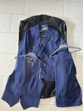 Herren Anzug Weste Hose dunkelblau Grösse 50 - 3 teilig