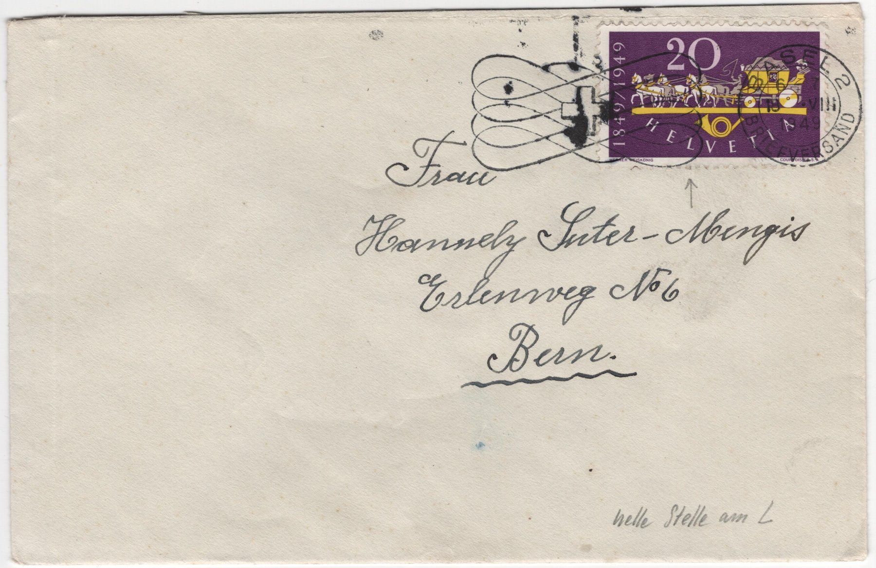 Tous les timbres: 20 Rp. Postkutsche mit ABART auf Bedarfsbeleg – D'occasion à Eglisau par Chperfins 1