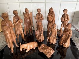 Schöne Krippenfiguren aus Holz, 11 Teile, guter Zustand