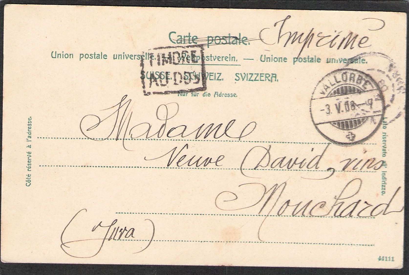 Cartoline postali: ,Souvenir de Vallorbe , 1908 – Usato da Reichenburg venduto da ibiza18 1