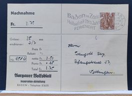 Ganzsache,  Aargauer Volksblatt, 1948 gelaufen