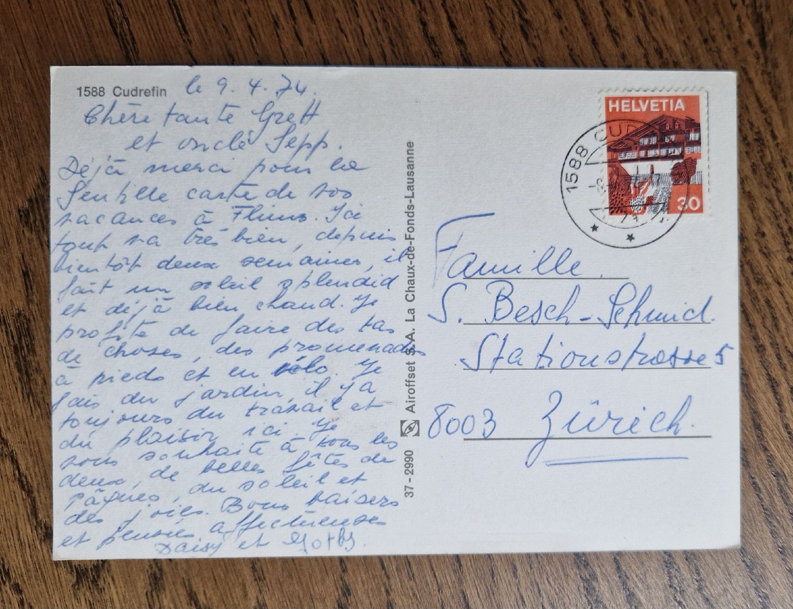 Cartoline postali: Cudrefin 1974 – Usato da Ebikon venduto da Donar50 1