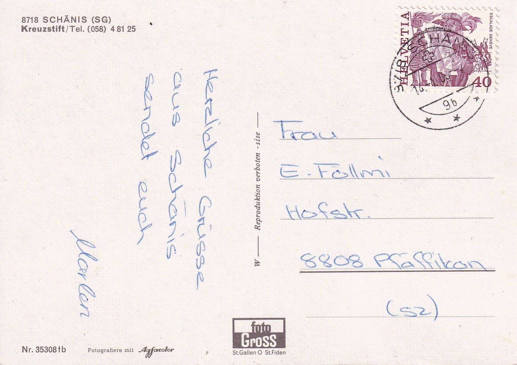 Cartoline postali: Schänis - Kreuzstift /ay – Usato da Hombrechtikon venduto da Rudolf07 1