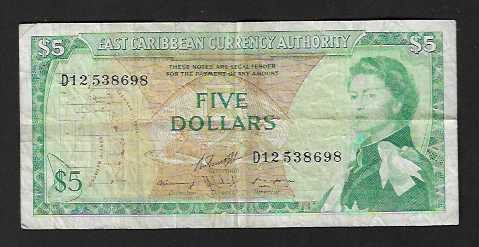 Banknoten: East Caribbean  5  Dollars  Gebraucht – Gebraucht aus Gordola von coinsandnotes