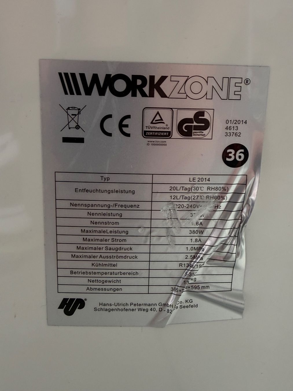 Luftentfeuchter: Luftentfeuchter der Marke Workzone > 20l/Tag – Gebraucht aus Oberrieden von Sunsol 3