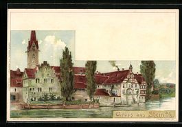 Litho Stein a. R., Gebäudepartie am Ufe