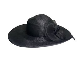 Schwarzer Damen Sommerhut mit breiter Krempe und Blume Gr. L