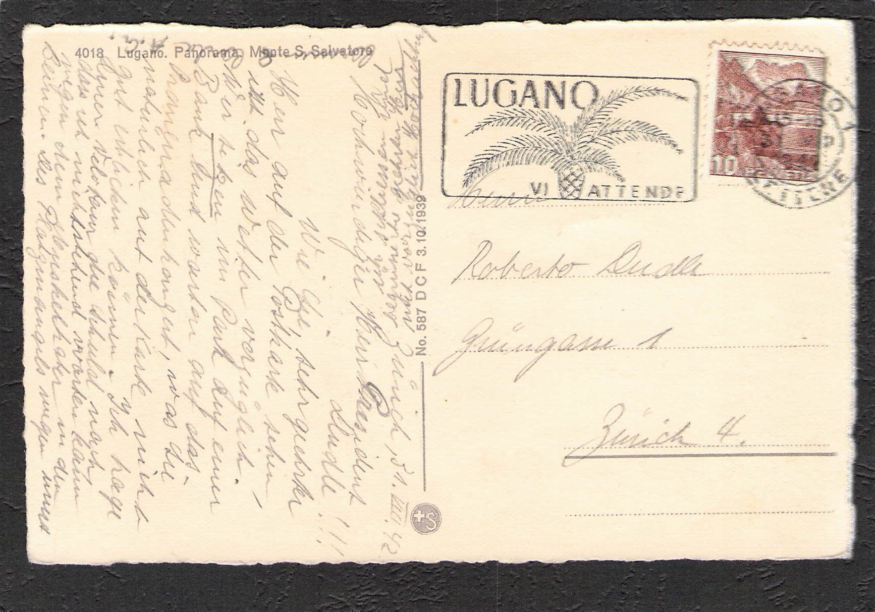 Ansichtskarten: -TI , Lugano , 1942 – Gebraucht aus Reichenburg von Pipo-67 1
