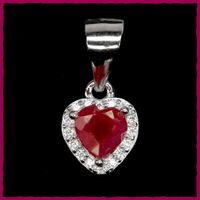 ♛ Rubin Herz Anhänger 925 Silber ohne Kette