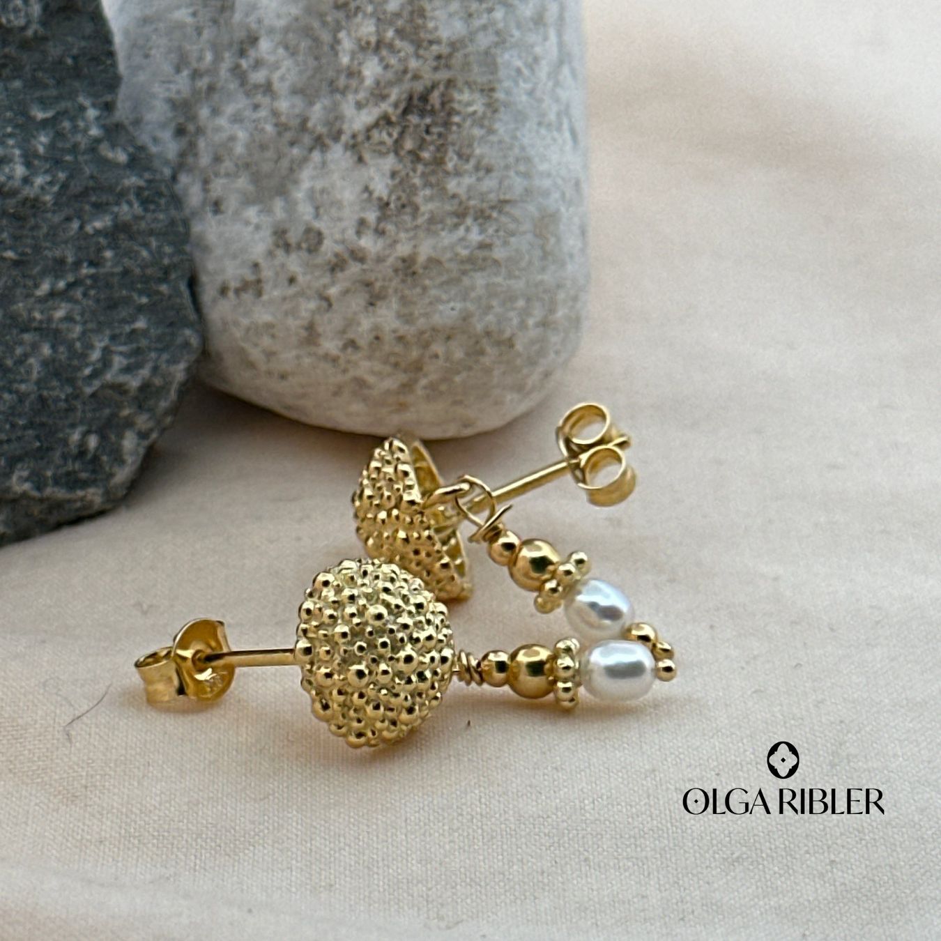 Olga Ribler Boucles d'oreille: Ohrstecker mit Perlen, Silber rosevergoldet – Neuf (Voir description) à Luzern par Schmuckoutlet 2