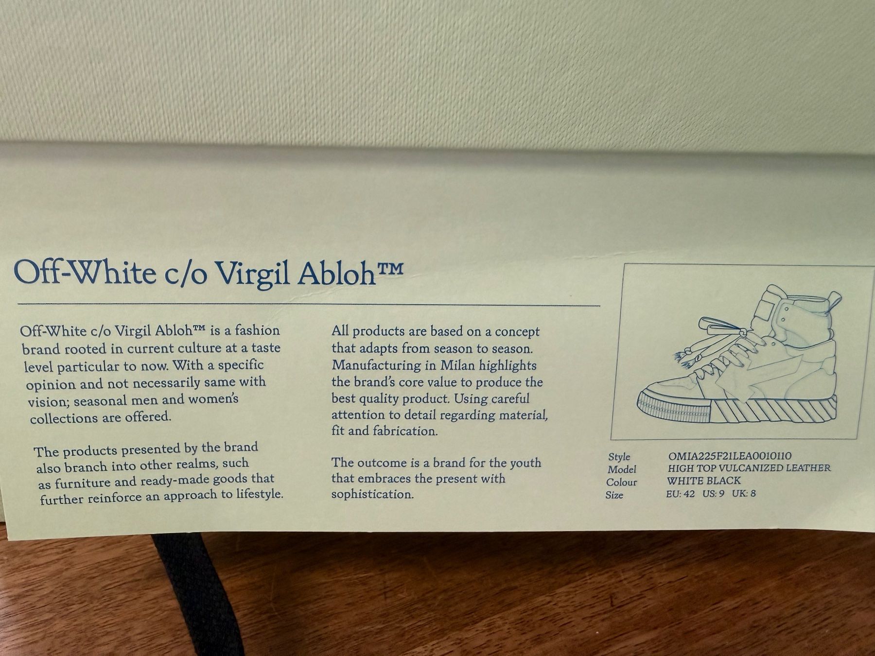Off-White Scarpe da uomo: Virgil Abloh, Off White, Gr. 42 High Top Vulcanized Leather – Nuovo e nell'imballaggio originale da Oberentfelden venduto da Swissair72 1