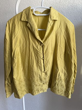 Chemisier vintage moutarde or broderie, t.M