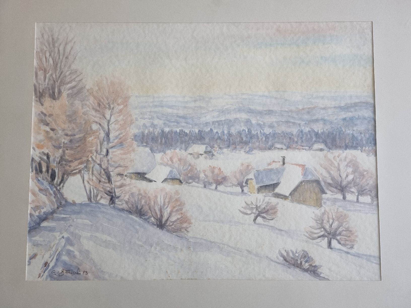 Dipinti: Original Aquarell von Emil Bärtschi, Winterlandschaft – Usato da Uster venduto da Worm 4