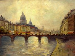 Claude Mantier vue Paris Huile toile Ölgemälde Aussicht XXJh