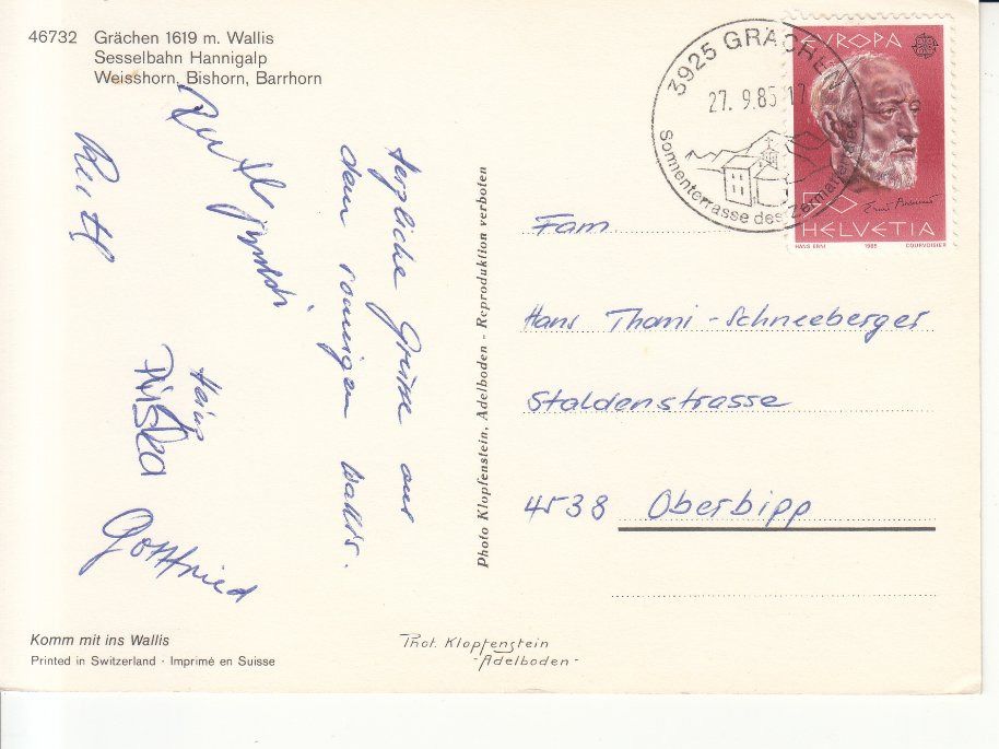 Cartoline postali: Grächen 1985 – Usato da Bürglen TG venduto da StampGraf 1
