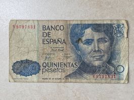 Banknote 500 Pesetas Spanien 1979 zirk.