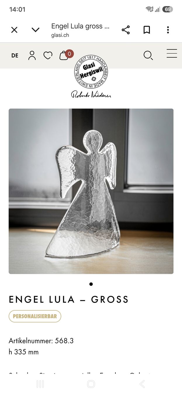 Glasi Hergiswil Statuette: Hergiswiler Engel 33 cm – Usato da Würenlingen venduto da kuh33