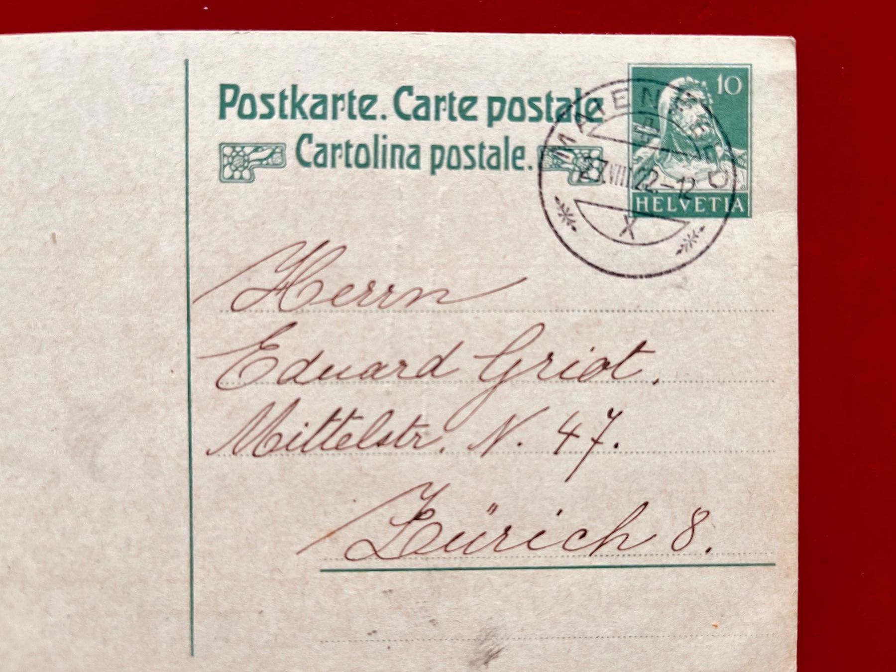 Cartoline postali: 4 Schweizer Postkarten, beschrieben, gestempelt von 1922 – Usato da Adliswil venduto da eri.40 3