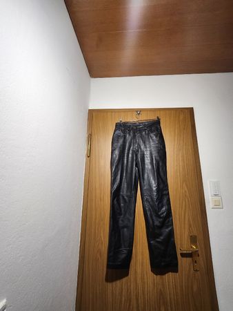 Pantalon en cuir noir authentique, taille 36