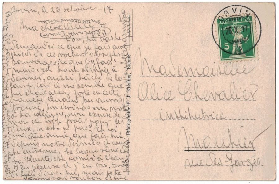 Ansichtskarten: Orvin, circulée 1917 – Gebraucht aus Frauenfeld von POML 1