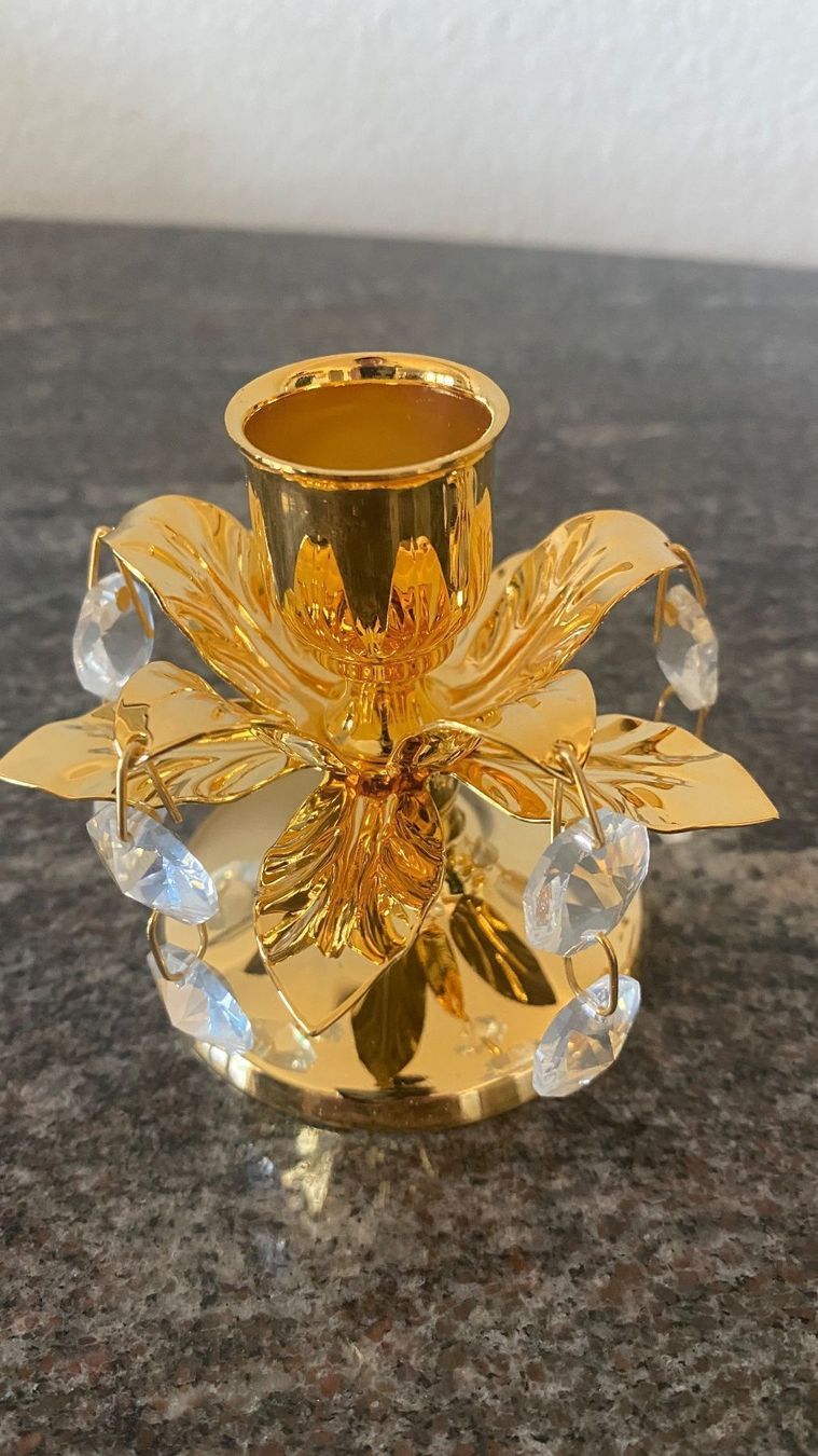 Kerzenständer: Vergoldeter Kerzenhalter mit Strass Kristall – Neu und originalverpackt aus luzern von bar_5gtr 2