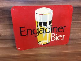 Gebrauchtes Werbeschild Engadiner Bier aus Aluminium