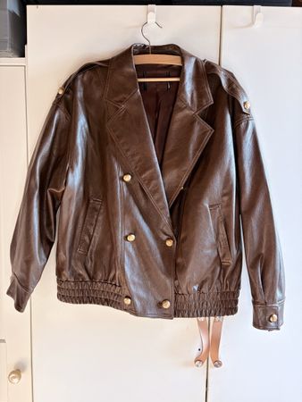 Veste aviateur en similicuir marron oversized taille M