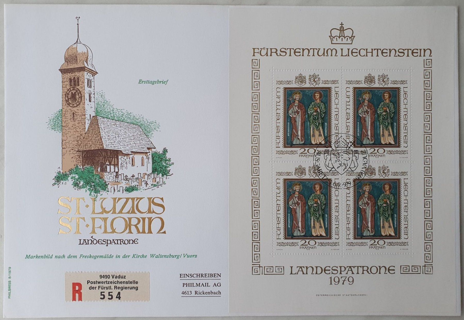 Tutti i francobolli: FDC Kleinbogen Landespatronen 1979, 4 x 20.- – Usato da Fislisbach venduto da Zigzag12