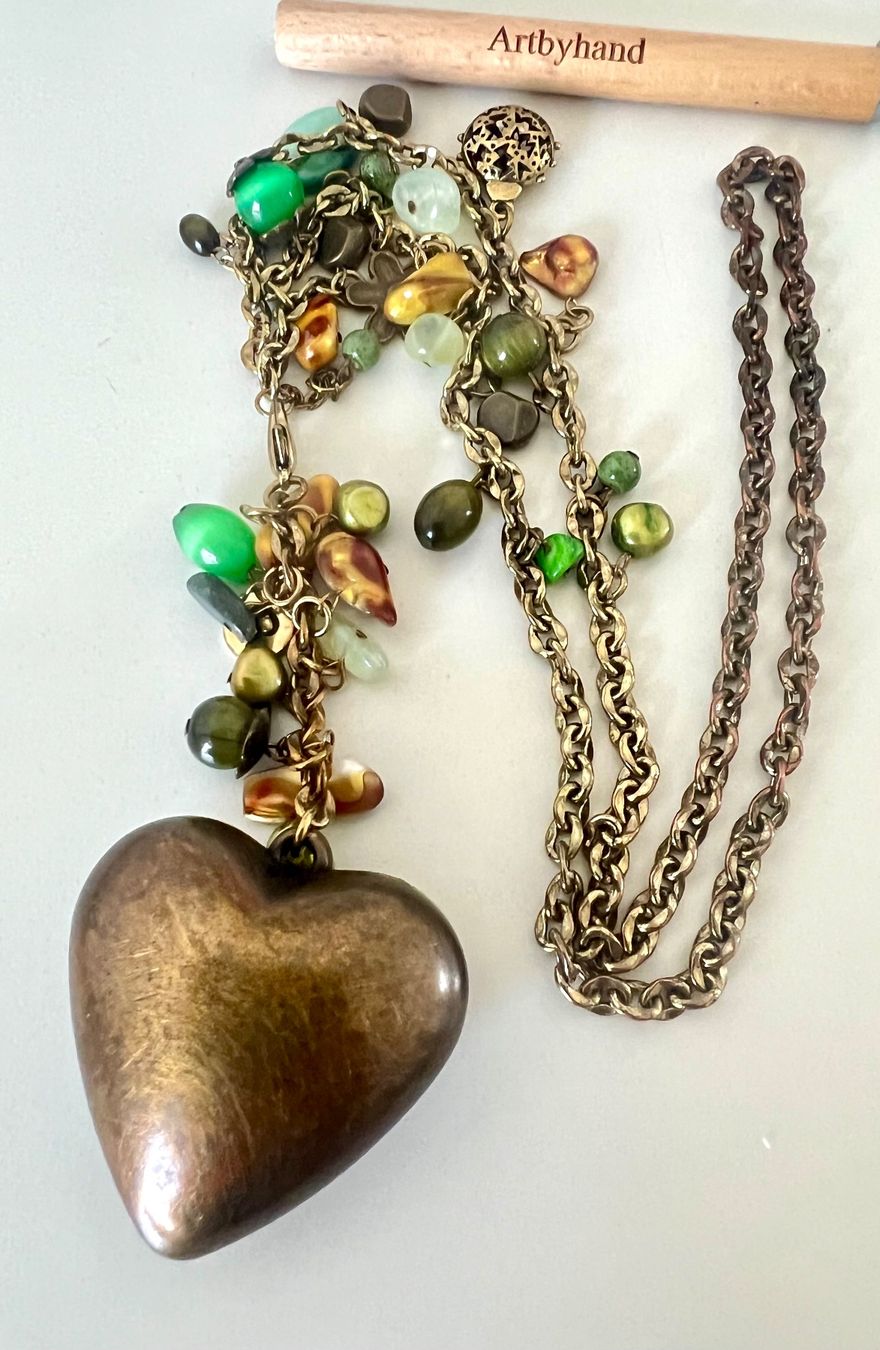 Catenine: Boho Statement-Kette XXL Herzanhänger Perlmutt & Echt-Perlen – Usato da Ruswil venduto da artbyhand 6