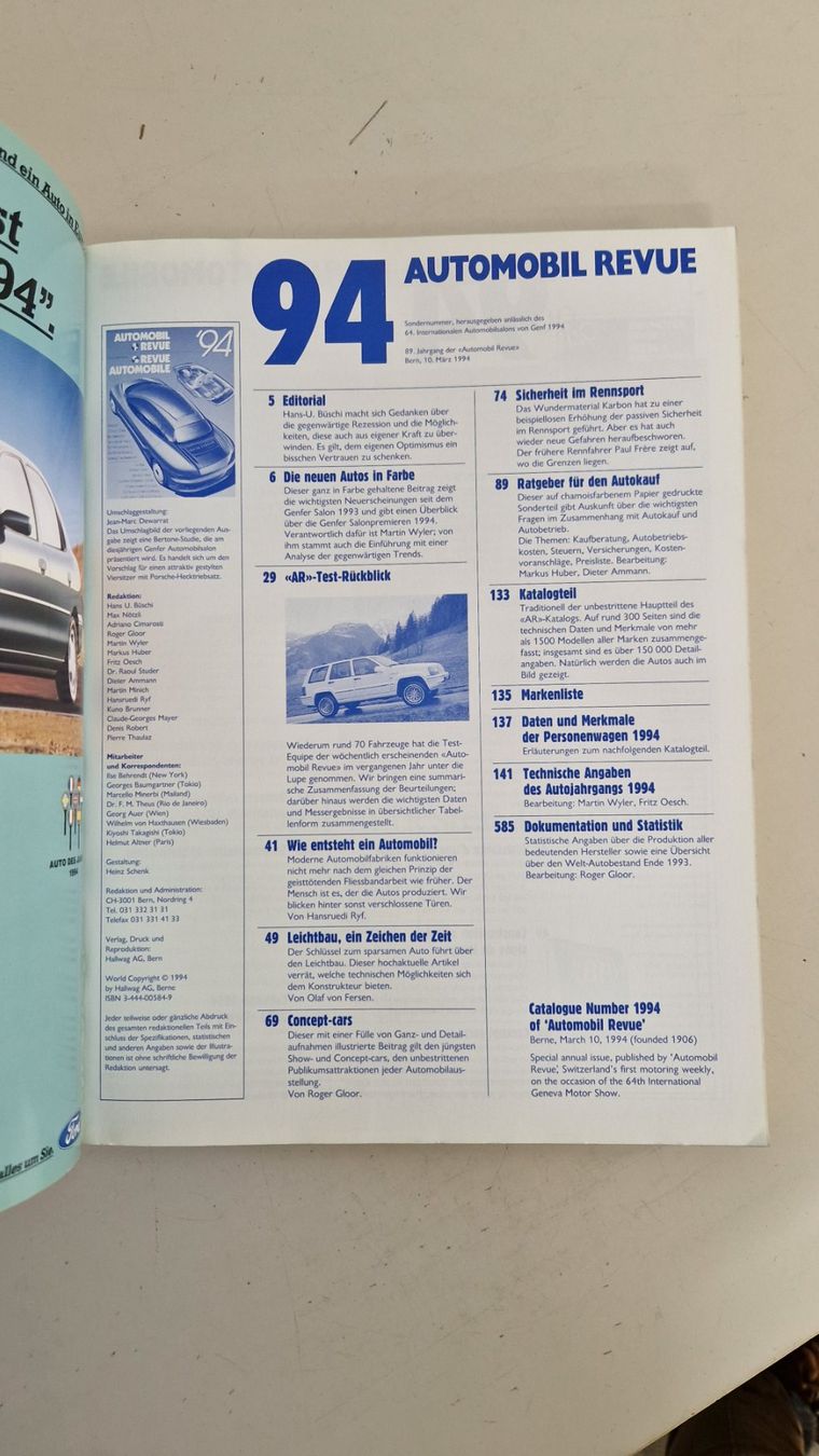 Riviste & Magazine: Automobil Revue 1994 – Usato da Zürich venduto da jhkag 1